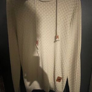 Cream Waffle Knit Hoodie with Drawstrings